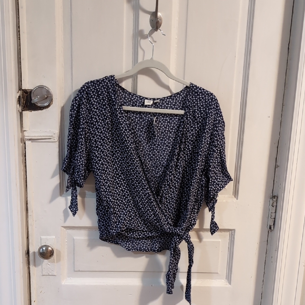 GAP Dark Blue Crop Floral Wrap Blouse